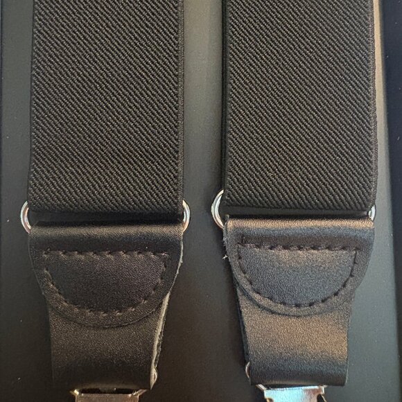 Jiniu Men's BLACK SUSPENDERS Silver Clip NEW - Picture 2 of 2
